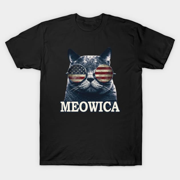 4th of July  Meowica Merica  USA T-Shirt by HOGOs